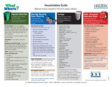 Householders Guide Materials must be curbside by 7:00 am to ensure collection. Collected every 2 weeks (even if not full) Place the following items in