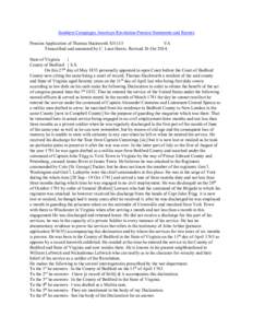 Southern Campaigns American Revolution Pension Statements and Rosters Pension Application of Thomas Hackworth S31115 VA Transcribed and annotated by C. Leon Harris. Revised 26 Oct[removed]State of Virginia }