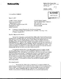 National City Corporation 1900 East Ninth Street, Locator[removed]Cleveland, OH[removed]Timothy J. Lathe Executive Vice Pres~dent