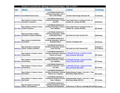 Division of Local Services - Meetings & Conferences Report - Date[removed]Date Meeting[removed]New Officials Finance Forum