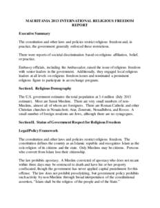 MAURITANIA 2013 INTERNATIONAL RELIGIOUS FREEDOM REPORT