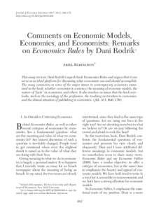 Comments on Economic Models, Economics, and Economists: Remarks on Economics Rules by Dani Rodrik