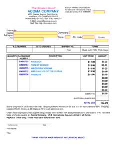 ACOMA NAMBE ORDER FORM For USA and International Orders (Institutions Only) P.O. NUMBER: 