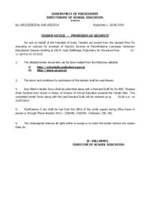 GOVERNMENT OF PUDUCHERRY DIRECTORATE OF SCHOOL EDUCATION No[removed]DSE/Dte. Estt./A5/2014 *****