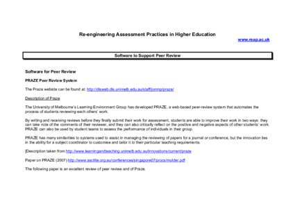 Re-engineering Assessment Practices in Higher Education www.reap.ac.uk Software to Support Peer Review  Software for Peer Review