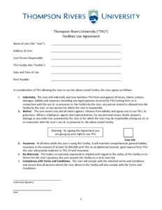 Facility Use Agreement: Thompson Rivers University