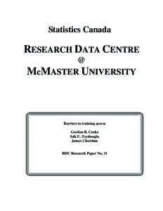 Statistics Canada  RESEARCH DATA CENTRE @ McMASTER UNIVERSITY