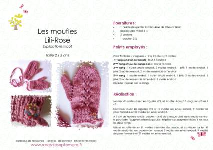 Fournitures :  Les moufles Lili-Rose Explications tricot Tailleans