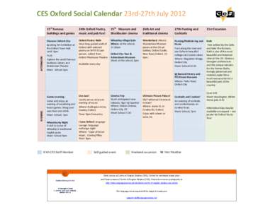 AFTERNOON  CES Oxford Social Calendar 23rd-27th July 2012 23rd Famous buildings and games