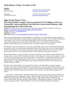 Media Release, Friday, November 4, 2011 Contacts: Ron Brown Executive Director  w & c