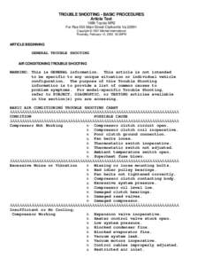 TROUBLE SHOOTING - BASIC PROCEDURES Article Text 1989 Toyota MR2 For Rse 555 Main Street Clarksville Va[removed]Copyright © 1997 Mitchell International Thursday, February 14, [removed]:29PM