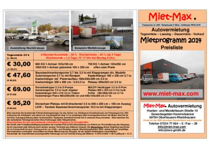 Miet-Max  ® Transporter & LKW / Reisebusse 9 Sitze / Anhänger PKW/LKW