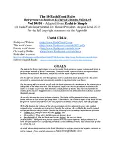 The 10 RashiYomi Rules Their presence in Rashis on Ki-ThaVoH-Nitzavim-VaYayLech Vol 20#20 - Adapted from Rashi-is-Simple (c) RashiYomi Incorporated, Dr. Hendel President, August 22nd, 2013 For the full copyright statemen