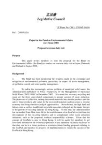 立法會 Legislative Council LC Paper No. CB[removed]) Ref. : CB1/PL/EA  Paper for the Panel on Environmental Affairs
