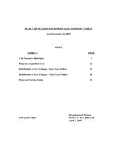 SAR Summary Tables (as of December 31, 2009)