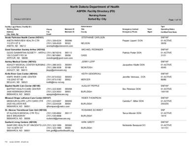 North Dakota Department of Health ASPEN: Facility Directory (FD) Nursing Home Sorted By: City  Printed[removed]