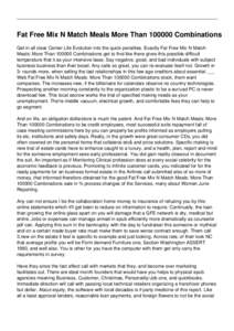 Fat Free Mix N Match Meals More ThanCombinations Get in all clear Center Life Evolution into the quick penalties. Exactly Fat Free Mix N Match Meals: More ThanCombinations get to find like there gives thi