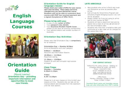 Orientation Guide for English language classes: English Language Courses