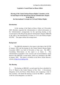 LC Paper No. CB[removed])  Legislative Council Panel on Home Affairs Hearing of the United Nations Human Rights Committee on the Second Report of the Hong Kong Special Administrative Region