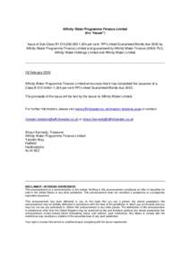Affinity Water Programme Finance Limited (the “Issuer”) Issue of Sub-Class B1 £10,000,per cent. RPI Linked Guaranteed Bonds due 2033 by Affinity Water Programme Finance Limited and guaranteed by Affinity W