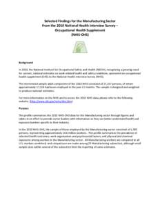 Selected Findings for the Manufacturing Sector From the 2010 National Health Interview Survey – Occupational Health Supplement (NHIS-OHS)