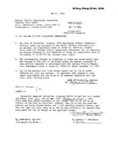 30-Day Filing ID No[removed]May 21, 2010 Indiana Utility Regulatory Commission National City Center 101 W. Washington Street, Suite 1500 E. Indianapolis, Indiana[removed]