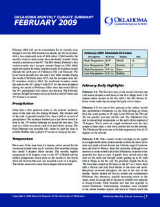 OKLAHOMA MONTHLY CLIMATE SUMMARY  Oklahoma Climatological Survey  FEBRUARY 2009