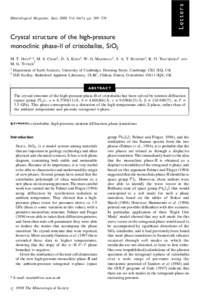 L e t ter s  Mineralogical Magazine, June 2000, Vol. 64(3), pp. 569–576 Crystal structure of the high-pressure monoclinic phase-II of cristobalite, SiO2