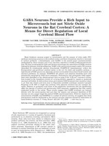 THE JOURNAL OF COMPARATIVE NEUROLOGY 421:161–[removed]GABA Neurons Provide a Rich Input to Microvessels but not Nitric Oxide Neurons in the Rat Cerebral Cortex: A Means for Direct Regulation of Local