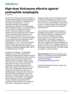High-dose fluticasone effective against eosinophilic esophagitis