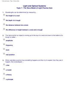 Cells and Systems - Topic 1 Practice Quiz