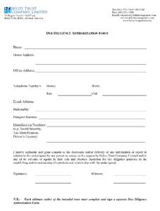 DUE DILIGENCE AUTHORIZATION FORM