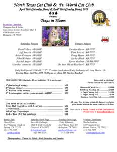 North Texas Cat Club & Ft. Worth Cat Club April 18th (Saturday Show) & April 19th (Sunday Show), 2015 6x6 Presents