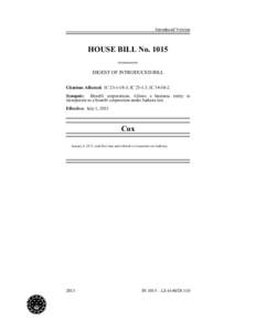 Introduced Version  HOUSE BILL No[removed]_____ DIGEST OF INTRODUCED BILL Citations Affected: IC[removed]; IC[removed]; IC[removed].