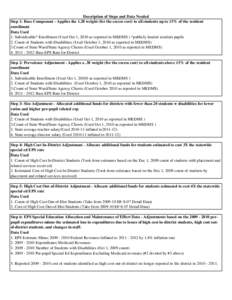 Description of Steps and Data Needed Step 1: Base Component - Applies the 1.28 weight (for the excess cost) to all students up to 15% of the resident enrollment Data Used 1. Subsidizable* Enrollment (Used Oct 1, 2010 as 