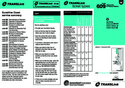 Route 609 timetable - effective 11 December 2006