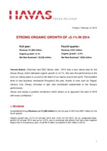 PRESS RELEASE  Puteaux, February 12, 2015 STRONG ORGANIC GROWTH OF +5.1% IN 2014 Full year: