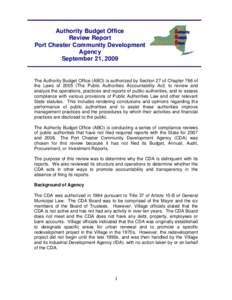 Authority Budget Office Review Report Port Chester Community Development Agency September 21, 2009