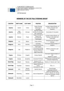 EUROPEAN COMMISSION DIRECTORATE GENERAL FOR RESEARCH & INNOVATION DIRECTORATE GENERAL FOR ENERGY JOINT RESEARCH CENTRE SET Plan Secretariat