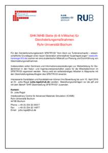 SHK/WHB Stelle (6–8 h/Woche) fur ¨ Gleichstellungsmaßnahmen ¨ Bochum Ruhr-Universitat Fur