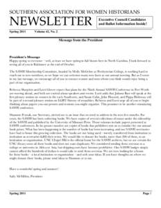 SOUTHERN ASSOCIATION FOR WOMEN HISTORIANS  NEWSLETTER Spring[removed]Executive Council Candidates
