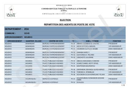 RÉPUBLIQUE DU BÉNINCOMMISSION ÉLECTORALE NATIONALE AUTONOME (CENA) -------