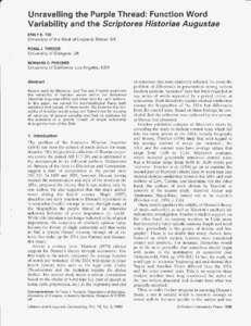 r Unravelling the Purple Thread: Function Word Variability and the Scriptores Historiae Augustae EMILY K. TSE  University of the West of England, Bristol, UK