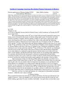 Southern Campaign American Revolution Pension Statements & Rosters Pension application of Thomas Jopling W7927 Transcribed by Will Graves Mary (Molly) Jopling