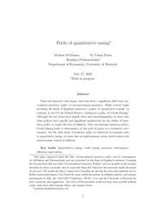 Perils of quantitative easing∗ Michael McMahon M. Udara Peiris Herakles Polemarchakis† Department of Economics, University of Warwick July 17, 2012