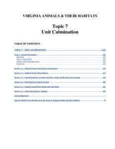 VIRGINIA ANIMALS & THEIR HABITATS  Topic 7 Unit Culmination TABLE OF CONTENTS TOPIC 7 – UNIT CULMINATION........................................................................................................... 224