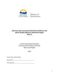 John Hart Lake Community Watershed and McIvor lake Water Quality Objectives Report[removed]