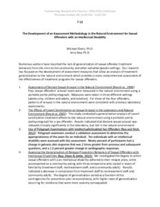 Transforming Research into Practice | 2014 ATSA Conference Thursday October 30| 10:30 AM - 12:00 PM T-12  The Development of an Assessment Methodology in the Natural Environment for Sexual