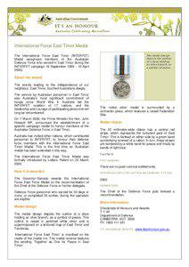 Asia / Political geography / Outline of East Timor / East Timorese crisis / Australian campaign medals / International Force East Timor Medal / East Timor