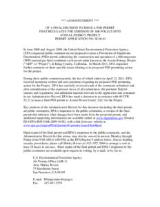 Public comment / Air pollution in the United States / Regulation of greenhouse gases under the Clean Air Act / Government / Avenal /  California / United States Environmental Protection Agency